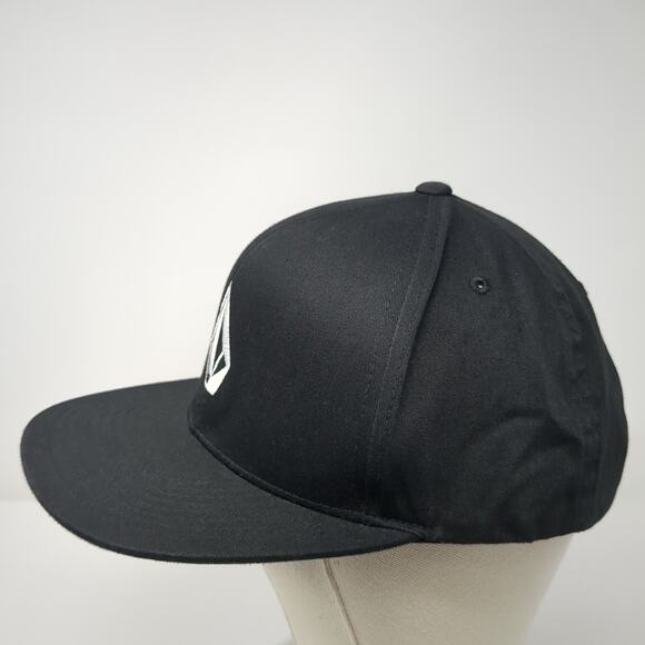 Volcom Stone Logo Snapback Hat Solid Black One Size Embroidered 6 Panel - Picture 3 of 9